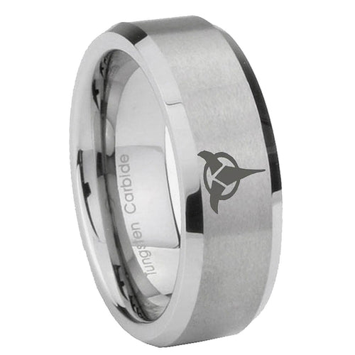 10mm Klingon Beveled Edges Matte Grey Tungsten Carbide Wedding Band Ring