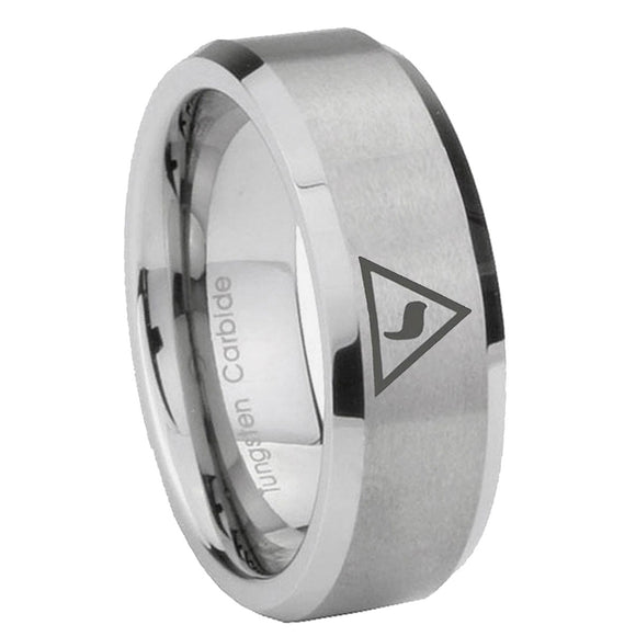 6, 8mm Masonic Yod Beveled Edge Brushed Grey Tungsten Mens Ring