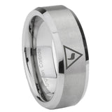 6, 8mm Masonic Yod Beveled Edge Brushed Grey Tungsten Mens Ring