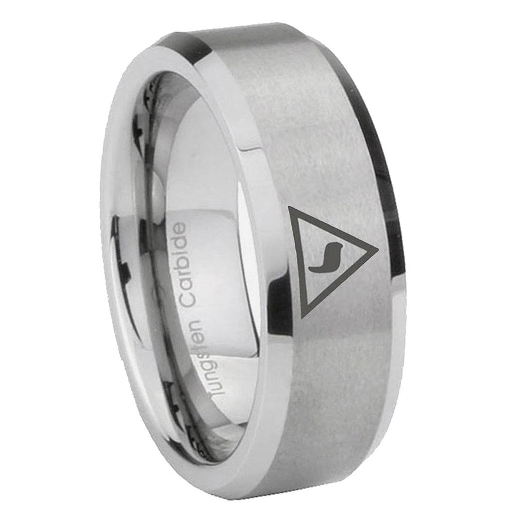 8MM Masonic Yod Beveled Brushed Gray Tungsten Promise Ring Guys