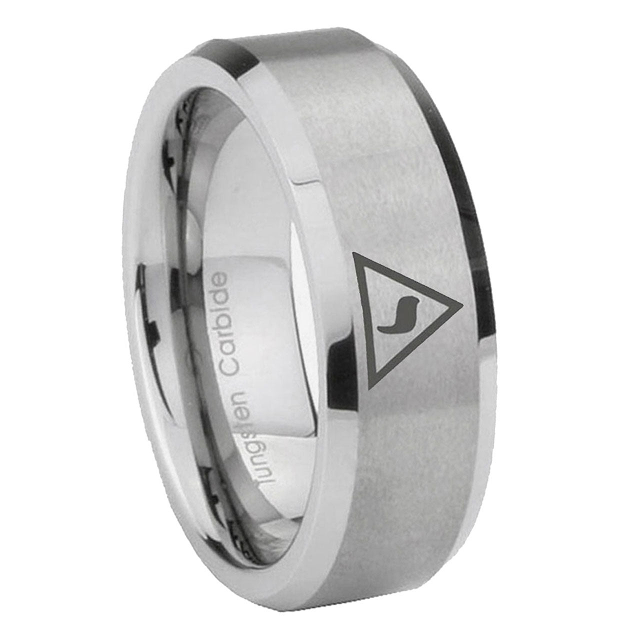 8MM Masonic Yod Beveled Brushed Gray Tungsten Promise Ring Guys