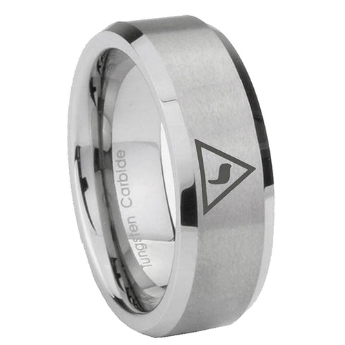 10mm Masonic Yod Beveled Edges Matte Grey Tungsten Carbide Engagement Ring