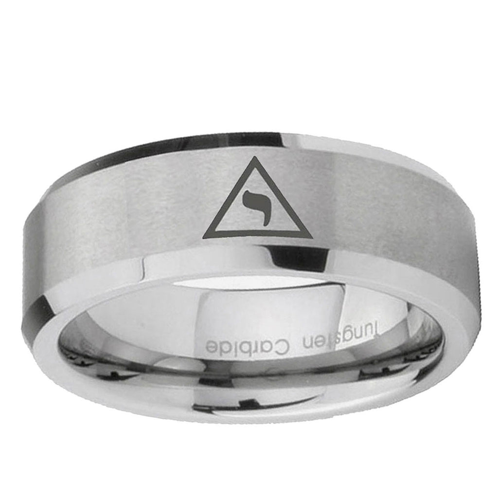 6MM Masonic Yod Beveled Brushed Gray Tungsten Promise Ring Guys