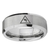 6, 8mm Masonic Yod Beveled Edge Brushed Grey Tungsten Mens Ring