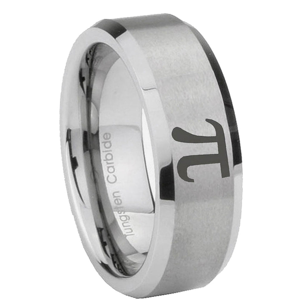 10mm Math Pi Beveled Edges Matte Grey Tungsten Carbide Wedding Bands Ring