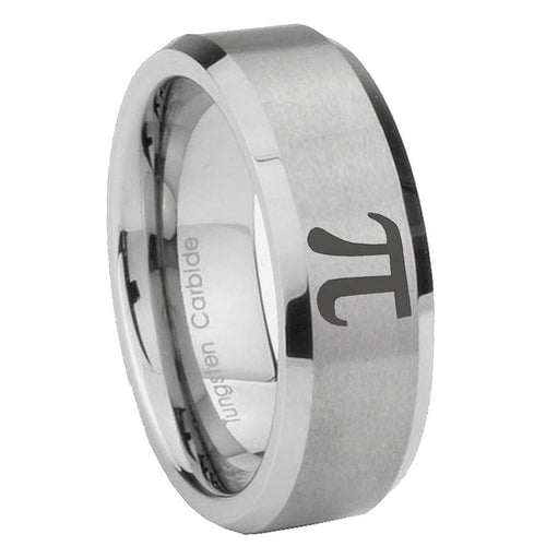 10mm Math Pi Beveled Edges Matte Grey Tungsten Carbide Wedding Bands Ring