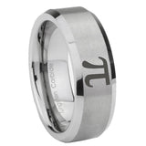 8mm Math Pi Beveled Edge Brushed Grey Tungsten Men's Bands Ring