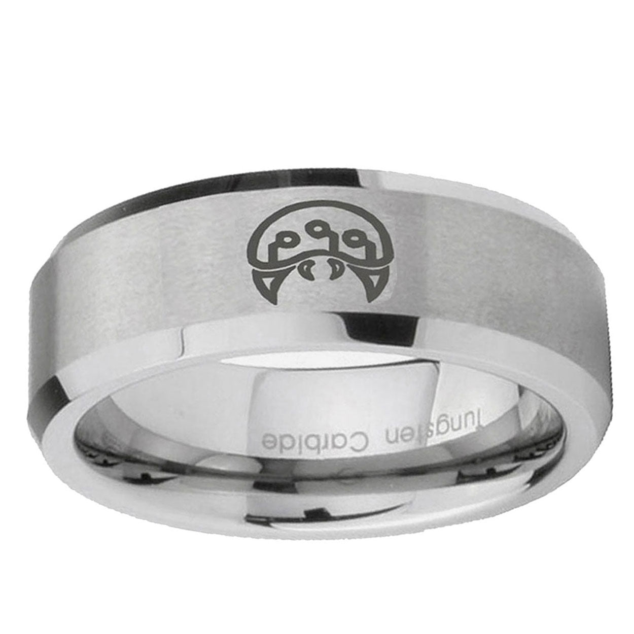 6MM Metroid Beveled Brushed Gray Tungsten Personalized Ring