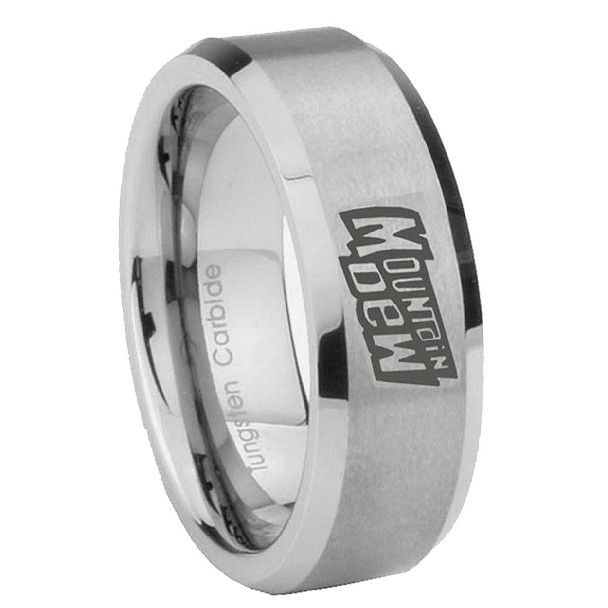 8MM Mountain Dew Beveled Brushed Gray Tungsten Comfort Fit Ring