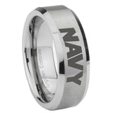 6, 8mm Navy Beveled Edge Brushed Grey Tungsten Wedding Band Ring