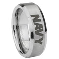 8MM Navy Beveled Brushed Gray Tungsten Wedding Band