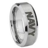 8mm Navy Beveled Edge Brushed Grey Tungsten Wedding Band Ring