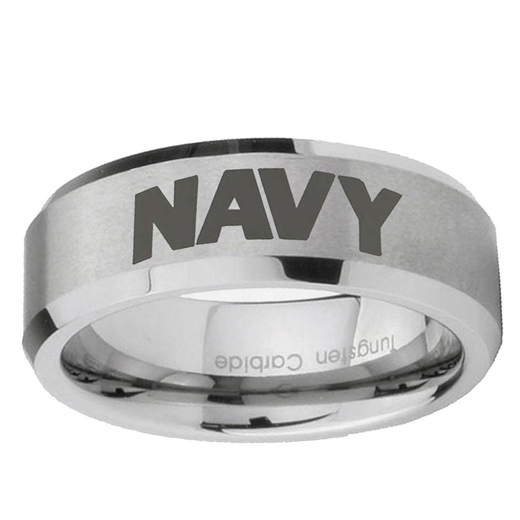 6MM Navy Beveled Brushed Gray Tungsten Wedding Band