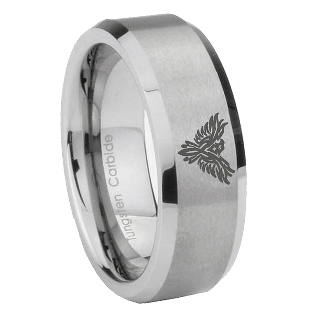 8MM Phoenix Beveled Brushed Gray Tungsten Mens Wedding Ring