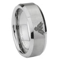 8MM Phoenix Beveled Brushed Gray Tungsten Mens Wedding Ring