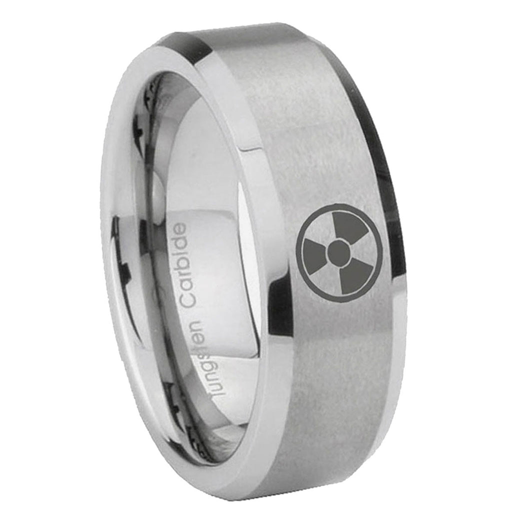 8MM Radiation Beveled Brushed Gray Tungsten Ring For Him