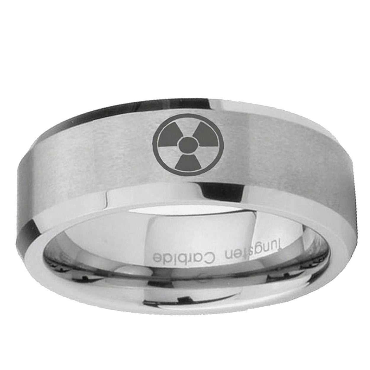 10mm Radiation Beveled Edge Matte Grey Tungsten Carbide Mens Bands Ring