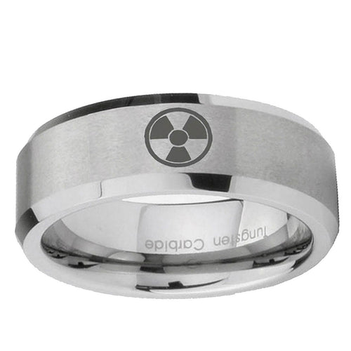 10mm Radiation Beveled Edge Matte Grey Tungsten Carbide Mens Bands Ring