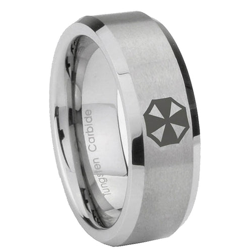10mm Resident Evil Beveled Edges Matte Grey Tungsten Carbide Men's Promise Rings