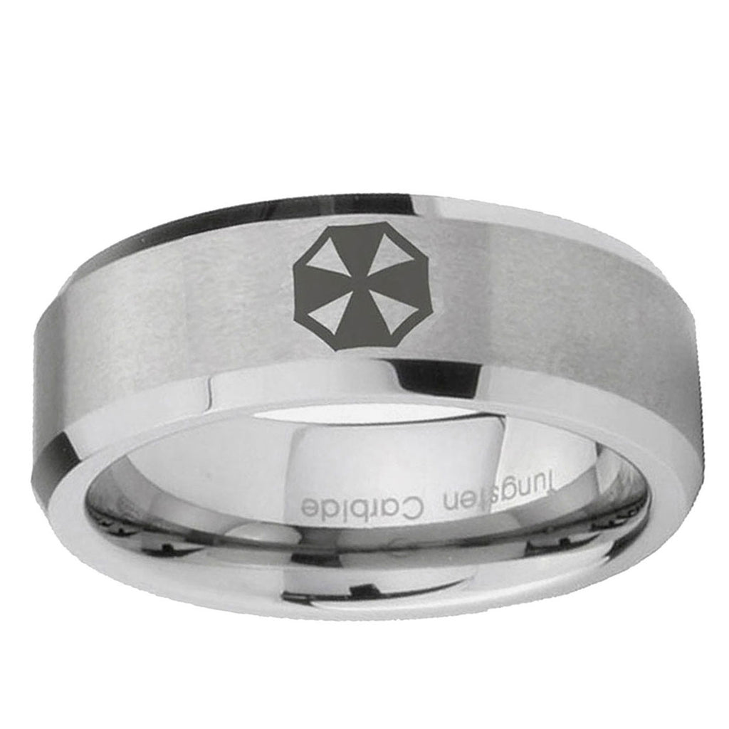 6MM Resident Evil Beveled Brushed Gray Tungsten Men's Wedding Band