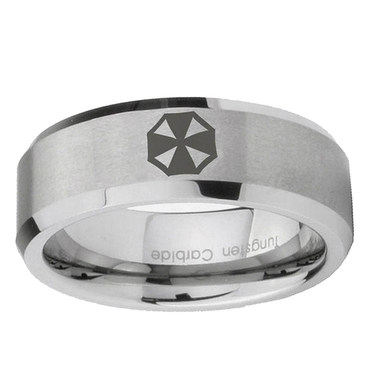10mm Resident Evil Beveled Edge Matte Grey Tungsten Ring