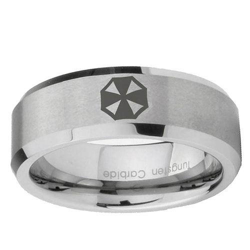 10mm Resident Evil Beveled Edge Matte Grey Tungsten Ring