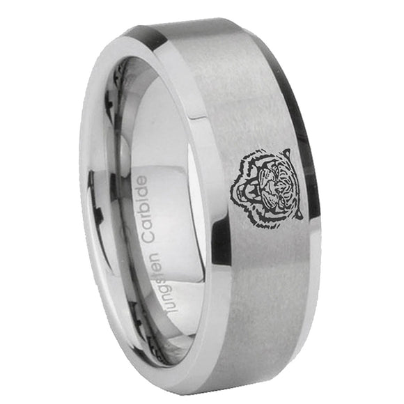 6, 8mm Lion Beveled Edge Brushed Grey Tungsten Mens Ring