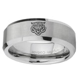 8mm-Lion-Beveled-Edges-Silver-Tungsten-Carbide-Men's-Band-Ring