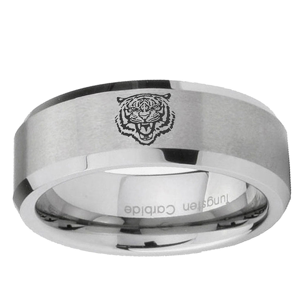 10mm Lion Beveled Edge Matte Grey Tungsten Ring