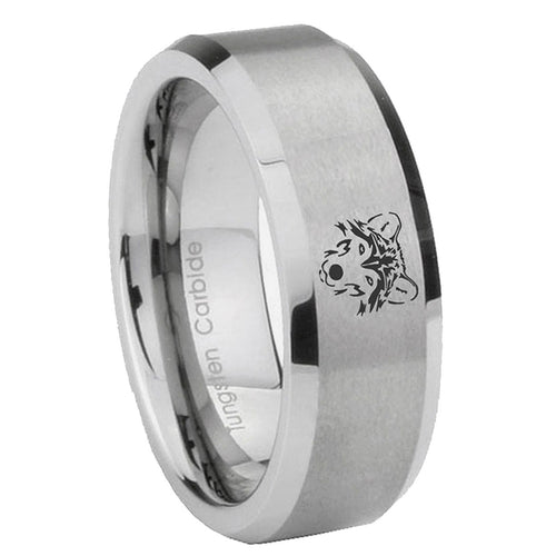 10mm Wolf Beveled Edges Matte Grey Tungsten Carbide Mens Ring Engraved