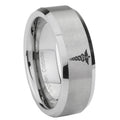 8MM Medical Symbol Beveled Brushed Gray Tungsten Ring For Men