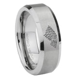 6, 8mm Game Of Thrones House Stark Direwolf Beveled Edge Brushed Grey Tungsten Mens Ring