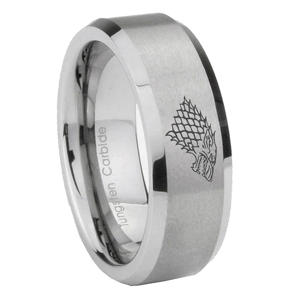 8MM Game of thrones Beveled Gray Tungsten Mens Wedding Band