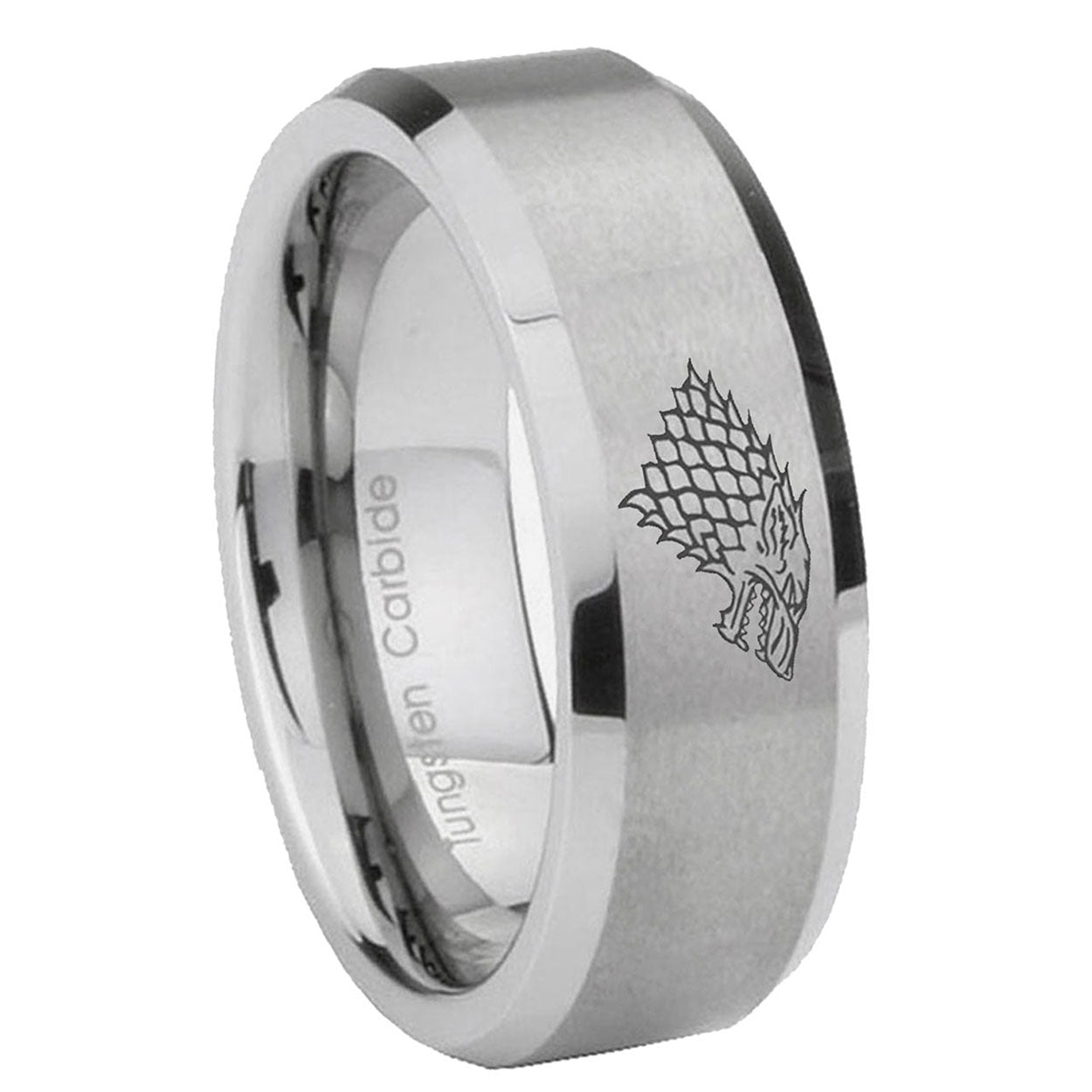 8MM Game of thrones Beveled Gray Tungsten Mens Wedding Band