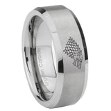 10mm Game Of Thrones House Stark Direwolf Beveled Edges Matte Grey Tungsten Carbide Mens Ring Engraved