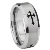 10mm Christian Cross Religious Beveled Edges Matte Grey Tungsten Carbide Mens Ring Engraved