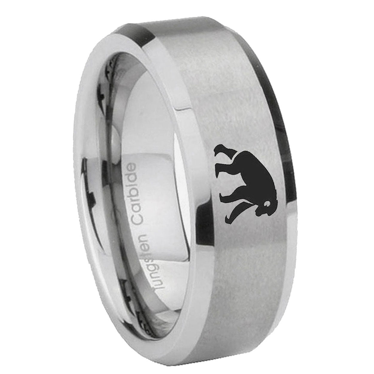 8MM Chimpanzee Beveled Gray Tungsten Promise Ring For Him