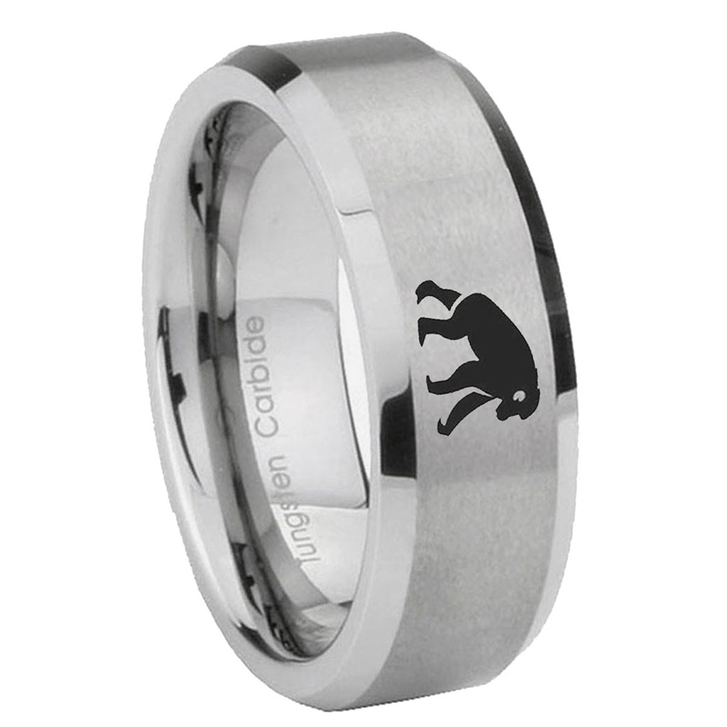 10mm Chimpanzee Beveled Edges Matte Grey Tungsten Carbide Mens Ring Engraved