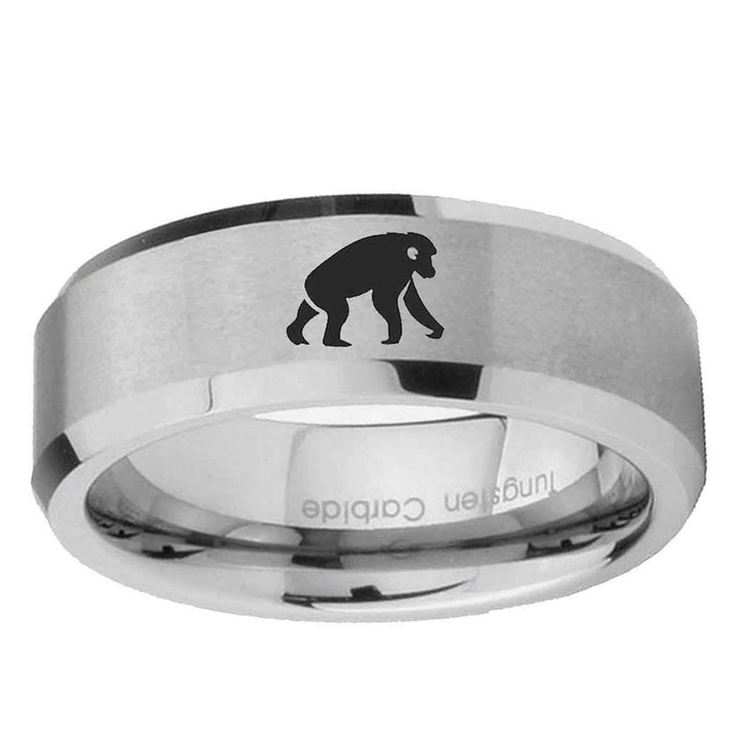 6MM Chimpanzee Beveled Gray Tungsten Promise Ring For Him