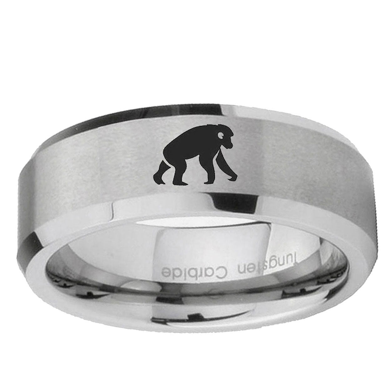 6MM Chimpanzee Beveled Gray Tungsten Promise Ring For Him