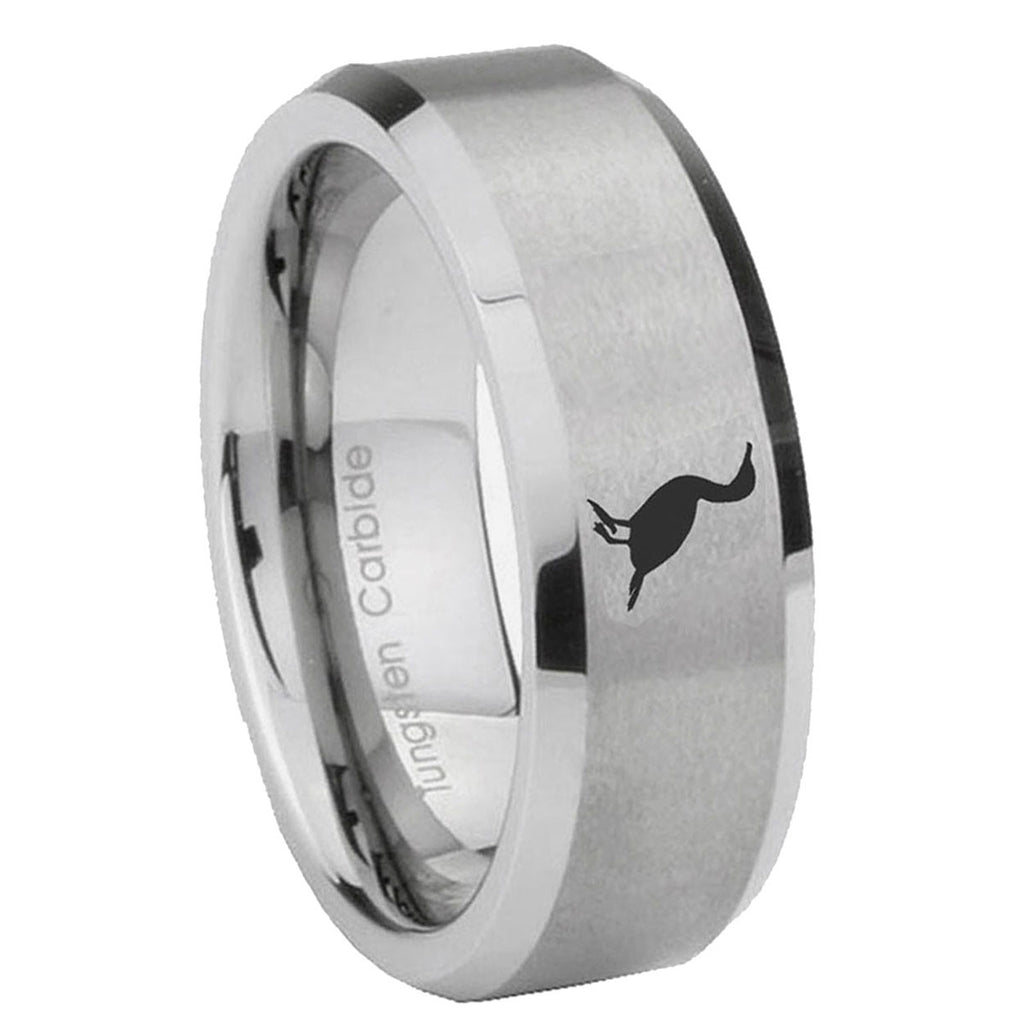 8MM Cormorant Beveled Brushed Gray Tungsten Custom Engraved Ring