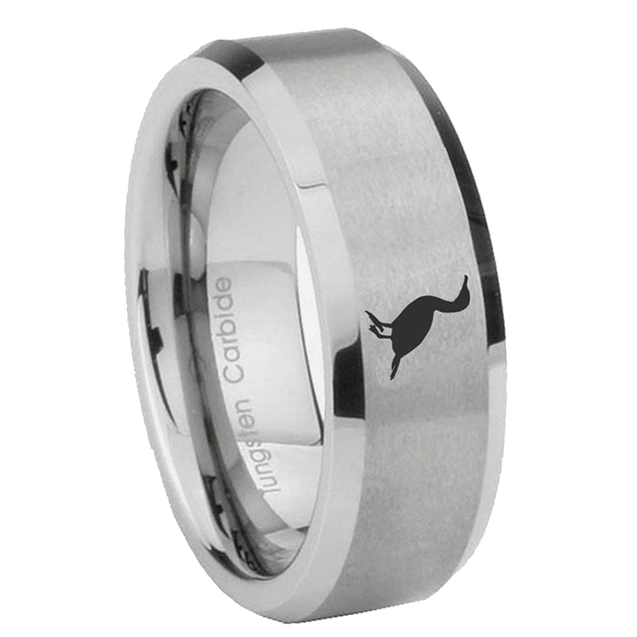 8MM Cormorant Beveled Brushed Gray Tungsten Custom Engraved Ring