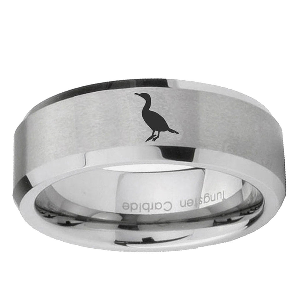 6MM Cormorant Beveled Brushed Gray Tungsten Custom Engraved Ring