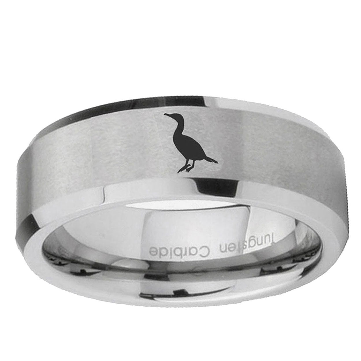 6MM Cormorant Beveled Brushed Gray Tungsten Custom Engraved Ring