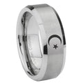 10mm Crescent Moon Stars Beveled Edges Matte Grey Tungsten Carbide Mens Ring Engraved
