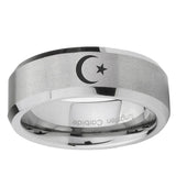 10mm Crescent Moon Stars Beveled Edge Matte Grey Tungsten Ring