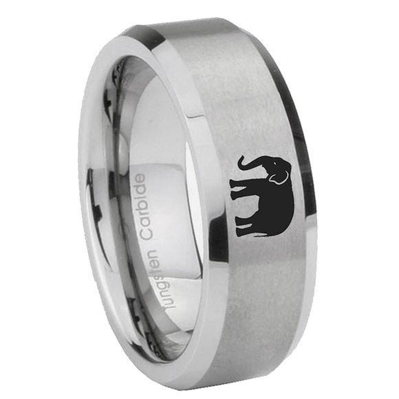 6, 8mm Elephant Beveled Edge Brushed Grey Tungsten Mens Ring