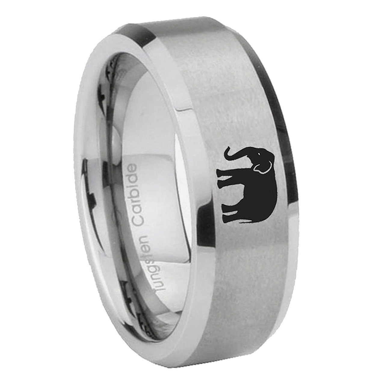 8MM Elephant Beveled Brushed Gray Tungsten Comfort Fit Ring