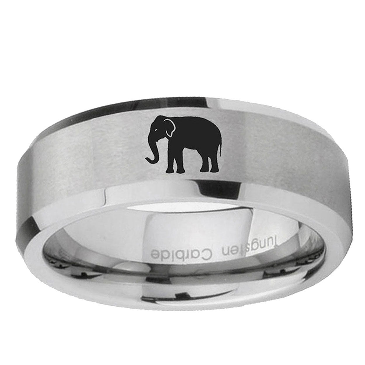 10mm Elephant Beveled Edge Matte Grey Tungsten Ring