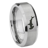 10mm Hammerhead Shark Beveled Edges Matte Grey Tungsten Carbide Mens Ring Engraved